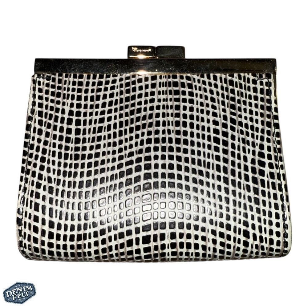 Salvatore Ferragamo Vintage Snap Frame Coin Wallet – Black & White Grid Pattern - Picture 1 of 12
